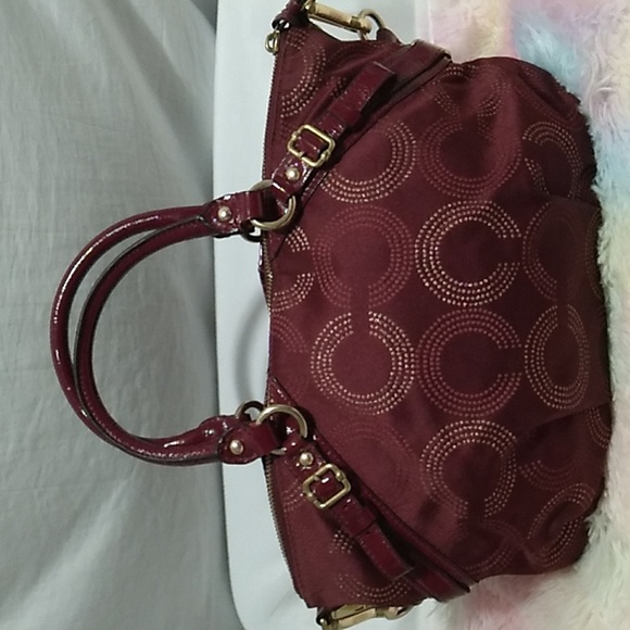 SALE! Auth Coach Sophia Mad Dotted Art Dark Red/Gold Bag & NWT Wristlet Bundle - Picture 4 of 16